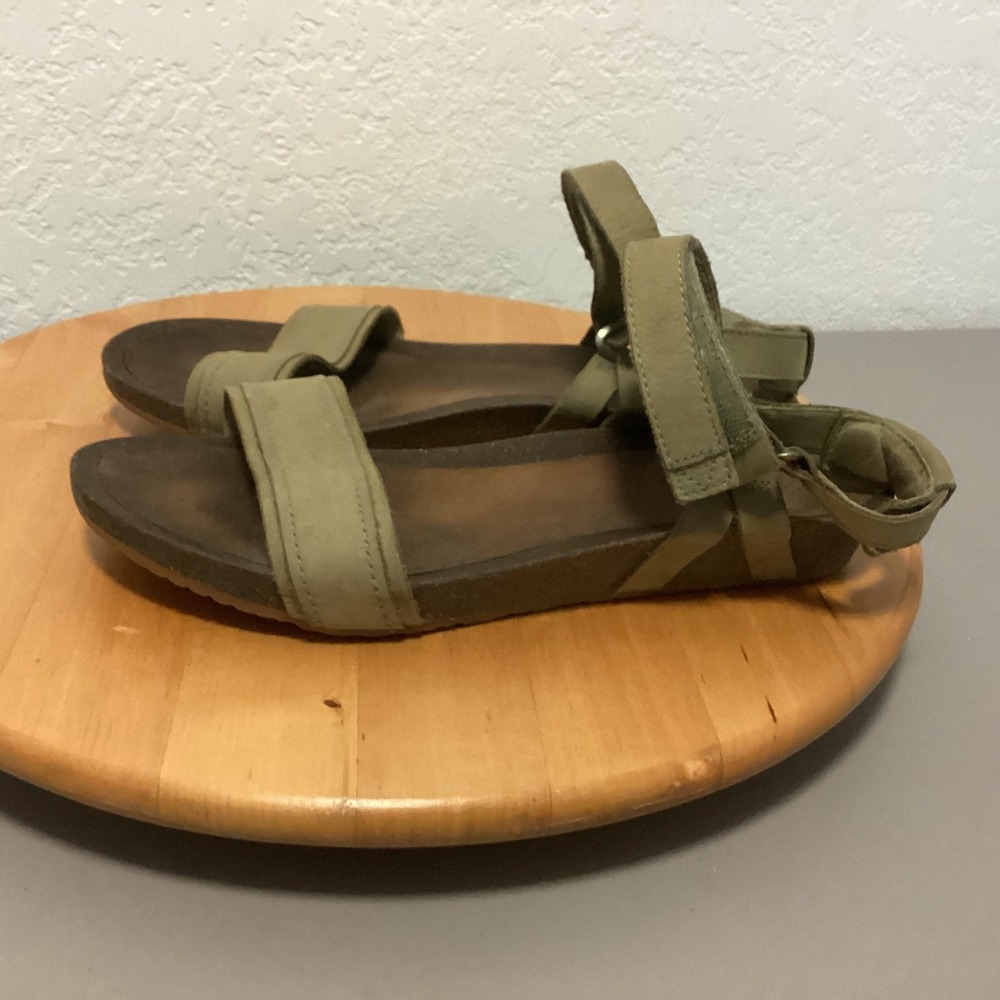 Teva Elzada‎ Sandal Lea Womens 8 Olive Green Leather Wedge Strappy 1099271
